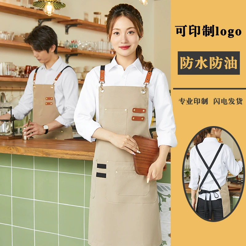 Трансграничная Оптовая Сетка Красный Холст Водонепроницаемый Фартук Регулируемый Кейтеринг магазин чая с молоком рабочая одежда Талия печать логотипа