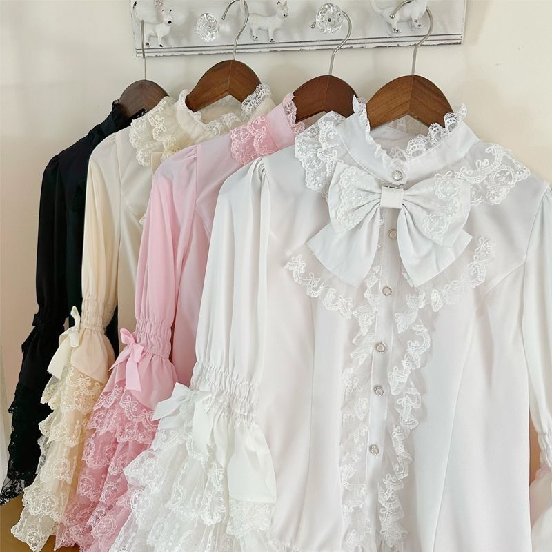 Lolita洋装甜美可爱蕾丝dolllolita姬袖公主长袖jsk内搭衬衫上衣-阿里巴巴