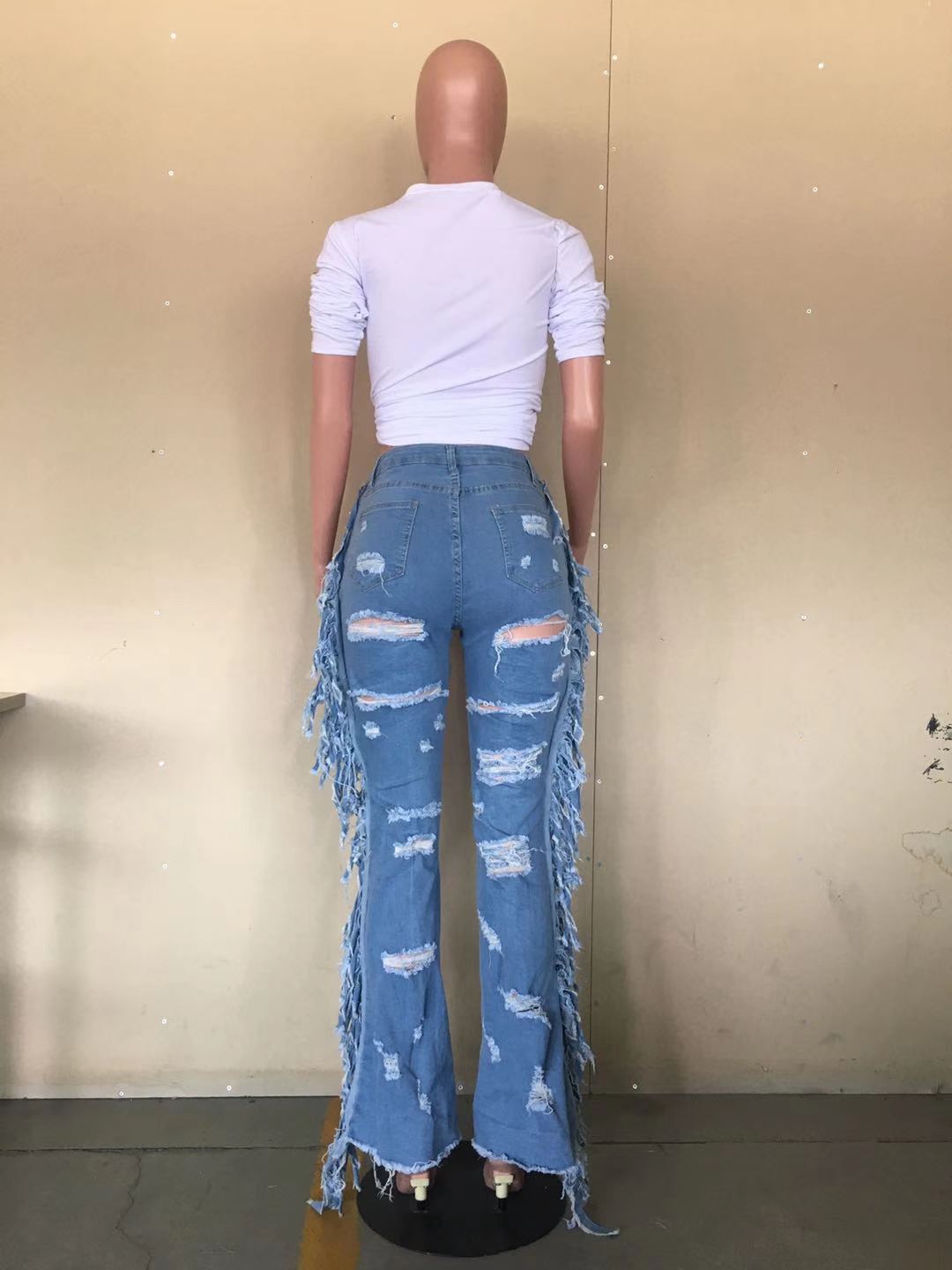 Vintage jeans med hög midja för damer med fransad kant_voghion.com