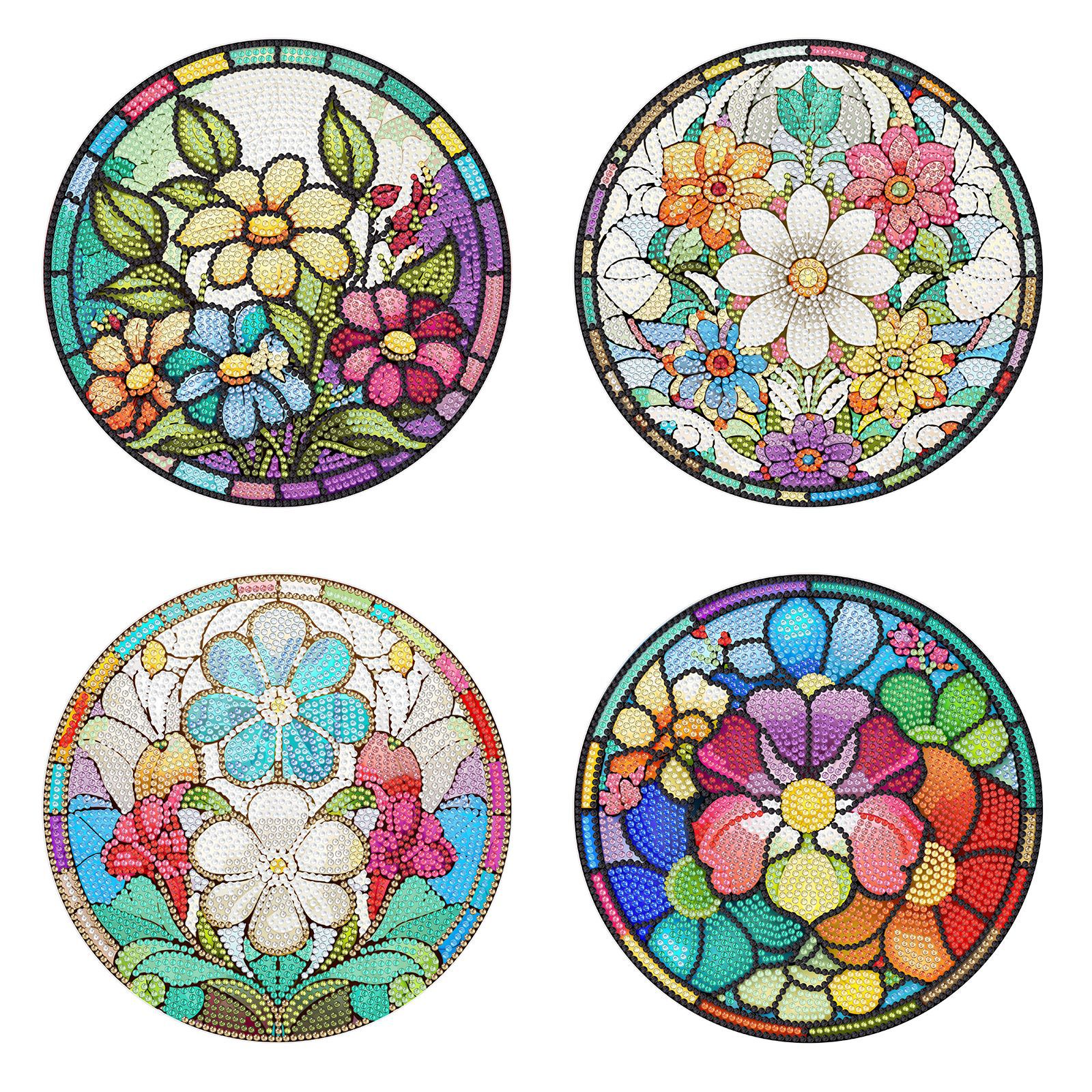 Accesorios para pintura de diamantes, juego de cuatro manteles individuales acrílicos DIY, decoraciones creativas de mandala y flores para restaurantes, disponibles para distribución.