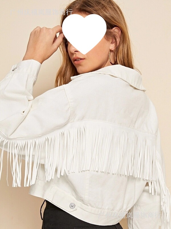 2026 Spring and Autumn New Style Foreign Trade Women's Clothing Tassel Denim Jacket Women's White Jacket