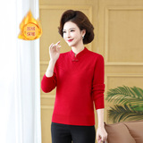 2024一体绒秋冬旗袍领中老年女保暖加厚针织衫费尔岛毛衣妈妈装，女装针织衫/毛衣，妃慕昵服饰
