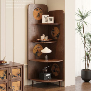 Medieval Style Solid Wood Corner Cabinet Living Room Retro Style Corner Fragrant Cloud Yarn Triangle Storage Rack Bedroom Corner Storage Cabinet