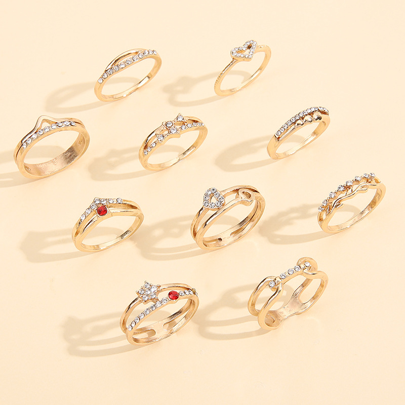 1 Set Retro Heart Shape Butterfly Alloy Plating Metal Rhinestones Womenu0027S Rings