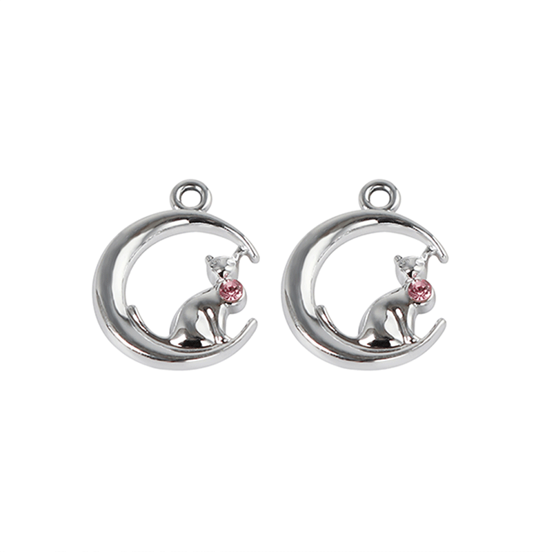 Alloy Material Moon, Cat Pattern 1 Piece Alloy Zircon Moon Cat Pendant