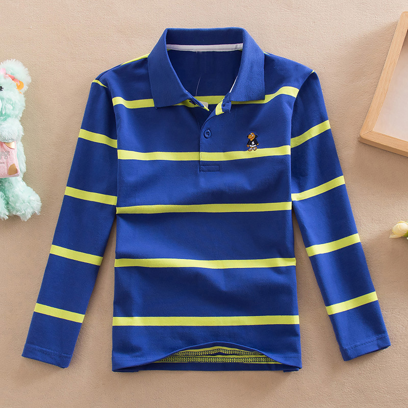 Spring and Autumn Long-Sleeved T-Shirts for Boys and Girls, Medium and Large Children 100-170 Sizes 1-15 Years Old Lapel Children's Clothing Polo Kids