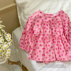 新款女童洋氣娃娃衫兒童長袖上衣寶寶寬鬆套頭小童裝2024春裝新款
