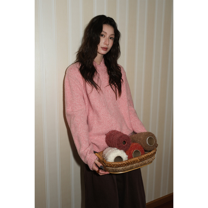 [Special Offer, Non-Refundable, Non-Exchangeable] Original Price 132 Yuan, Light Chinese-Style Pink Loose Sweater for Women, Autumn and Winter, Thickened 257893