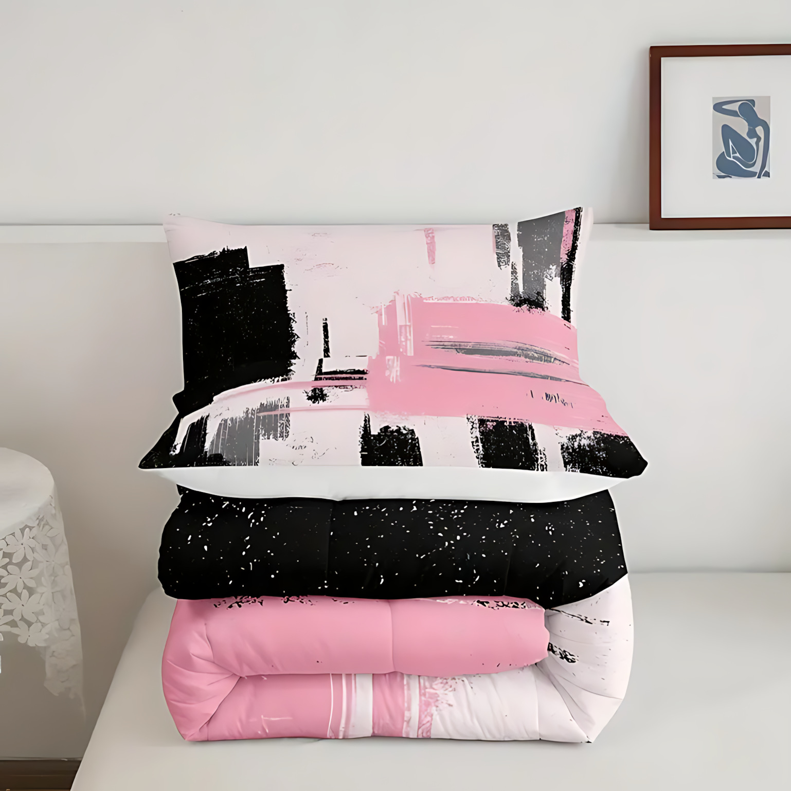 TEMU / JIT arte abstracto moderno impresión digital de alta definición 180gms colcha colcha ajuste suministro directo del fabricante