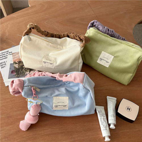 Good-looking girly corduroy handbag, cute contrasting color storage bag, portable large-capacity cosmetic bag for women