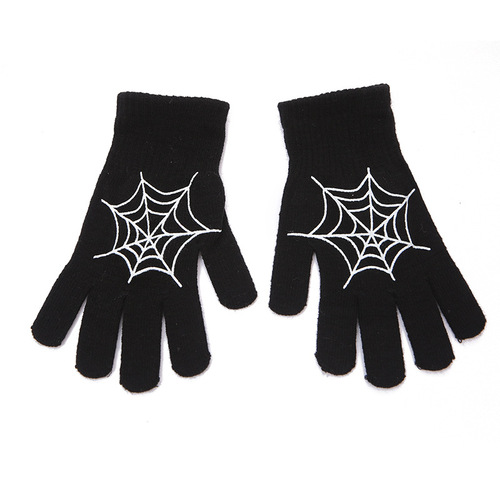 Adult Knitted Glue-Dot Gloves, Screen-Printed Wool Warm Finger-Separated Gloves, Winter-Season Printed Cartoon Five-Finger Gloves