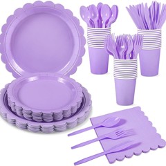 紫色のレースのパーティーの食事皿ラベンダーの扇形の皿の子供の誕生日の装飾の使い捨ての紙の皿のティッシュのセット