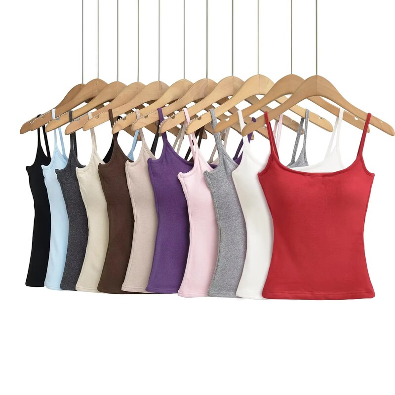 Autumn and Winter Hot Girl Camisole, Solid Color Versatile with Built-In Bra Pads, Fixed Cup, Slim Fit Tube Top, Pure Cotton Brushed Vest