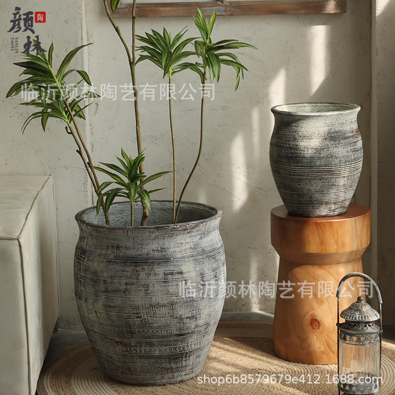 Retro creativo magnesio mud gran maceta de flores de magnesio silencioso jarrón de viento sala de estar balcón patio del hotel gran decoración de vasos de suelo