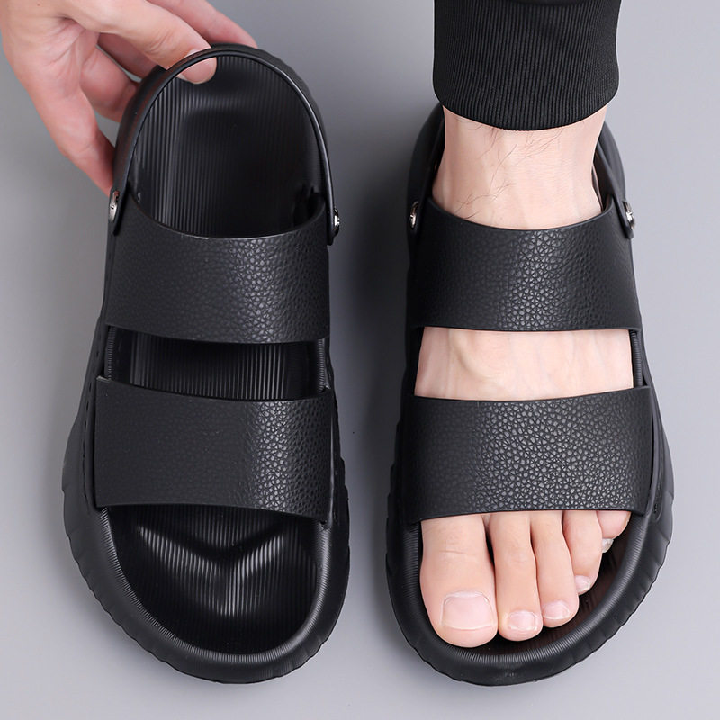 Dép lê nam da bò lớp trên cùng, đế dày, mặt mềm, kiểu sandal đi biển — GA06 màu đen, Màu nâu GA06