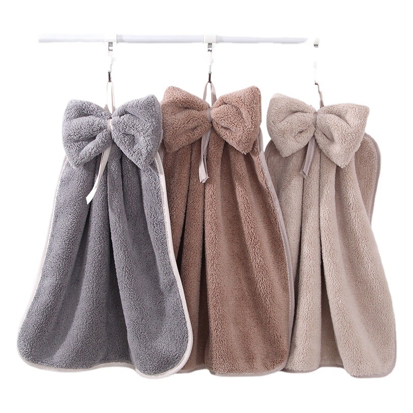 Fábrica al por mayor de alta densidad de terciopelo de coral arco lindo toalla colgante absorbente cocina baño toalla colgante