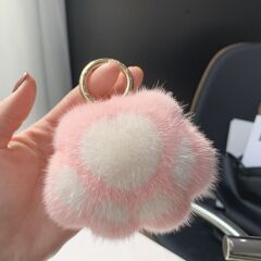 ミンクの毛のかわいい猫の爪の人形の少女の心のバッグのストラップのぬいぐるみの爪のバッグのストラップの自動車のキーホルダー