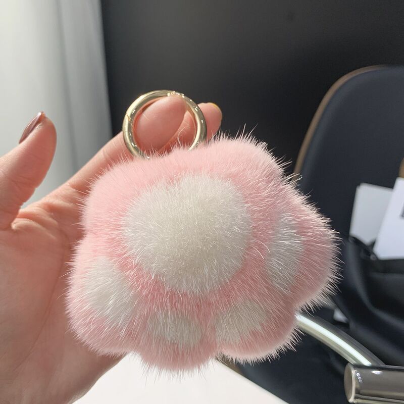 Imitation Mink Hair Cute Cat Claw Doll Girl's Heart Bag Pendant Plush Paw Bag Pendant Car Keychain