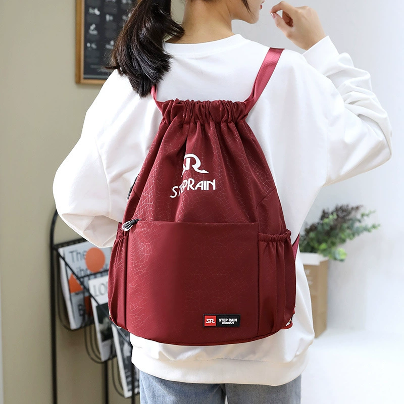 Nylon bag, universal capacious backpack, drawstring, Korean style, oxford cloth