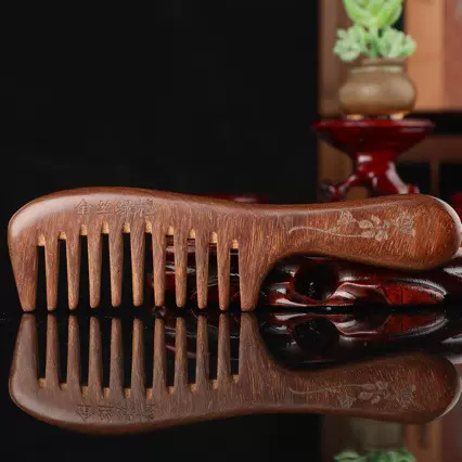 金丝绿檀木梳子家用长柄雕花男女长发梳小巧便携檀木梳子现货批发