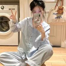 【俏曼诗】轻奢甜美少女感睡衣女春秋季新款舒适花边套装家居服