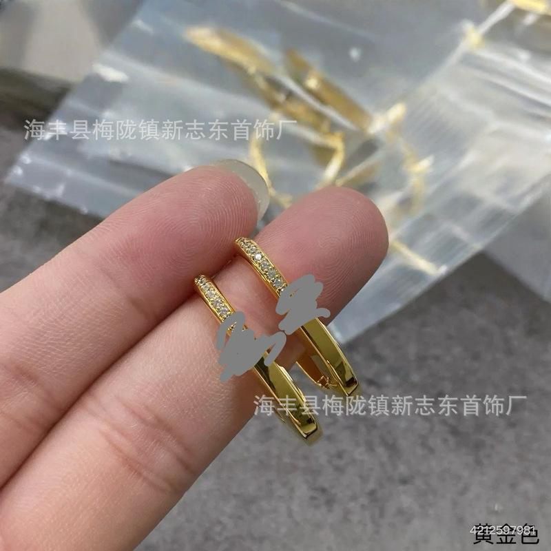 新款mini锁头项链耳环厚镀金U形满钻半镶钻椭圆锁扣锁骨链饰品女|undefined