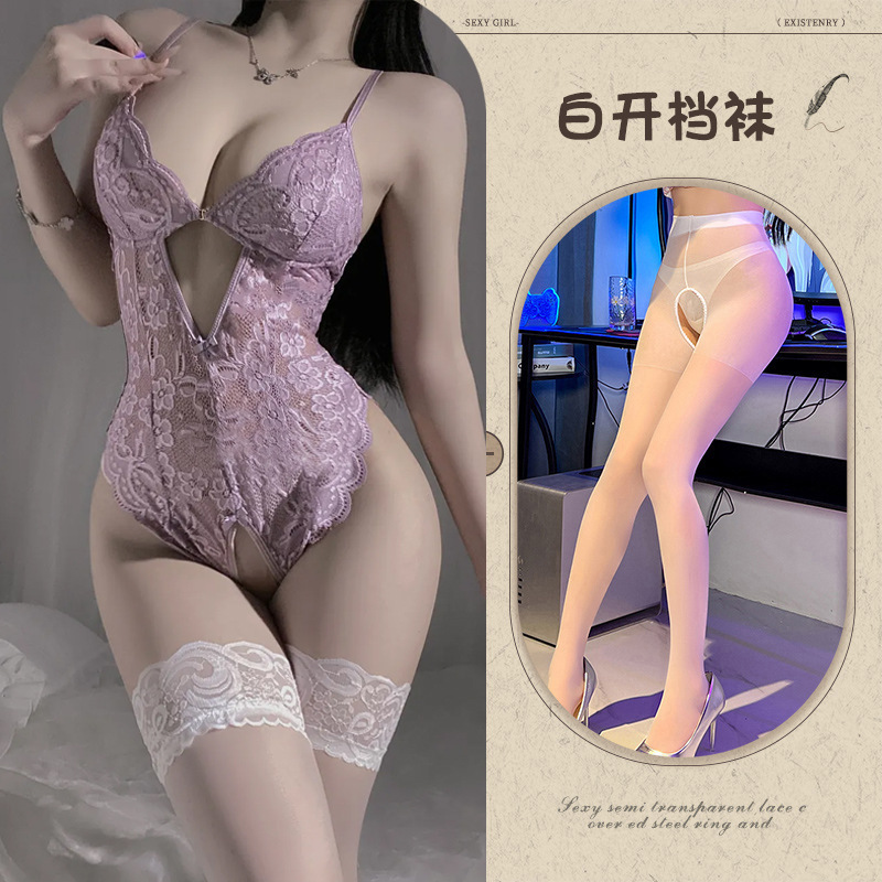 보라색 + 흰색 가랑이 없는 양말