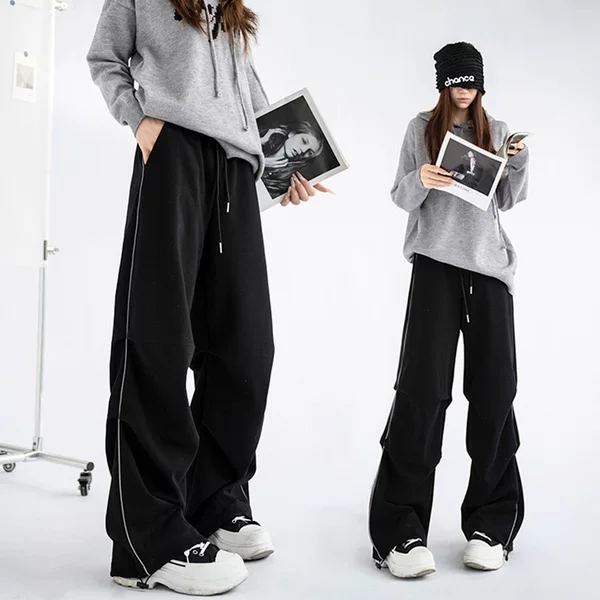 American-Style Parachute Sweatpants for Women, Autumn 2026 New High-Waisted Loose Straight-Leg Casual Reflective Wide-Leg Pants