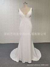 深v 简约鱼尾无袖新娘婚纱欧美外贸出口