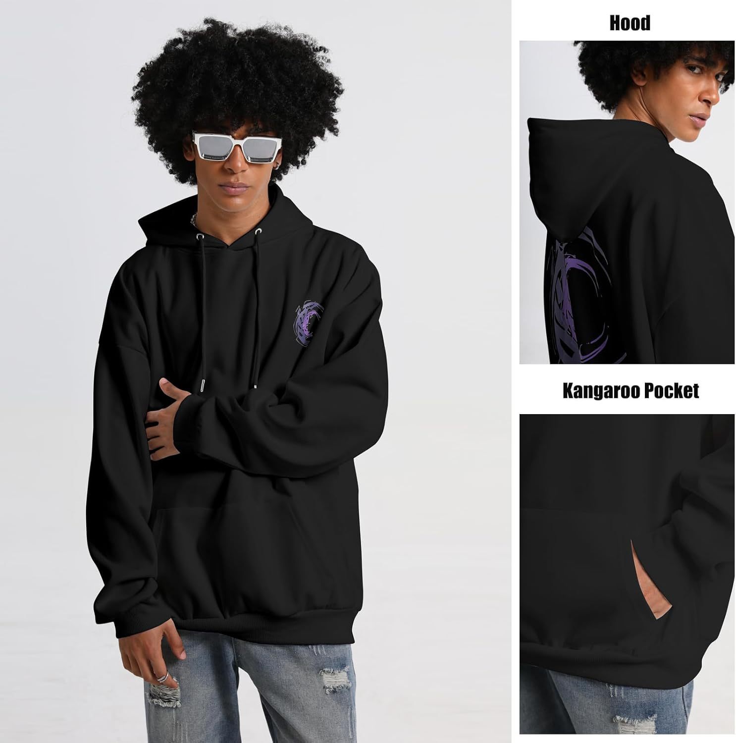 Men's Casual Pullover Hoodie Loose Fit Hooded Sweatshirt