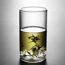 创意高硼硅玻璃观山绿茶杯圆形直筒透明玻璃单层杯简约家用喝水杯