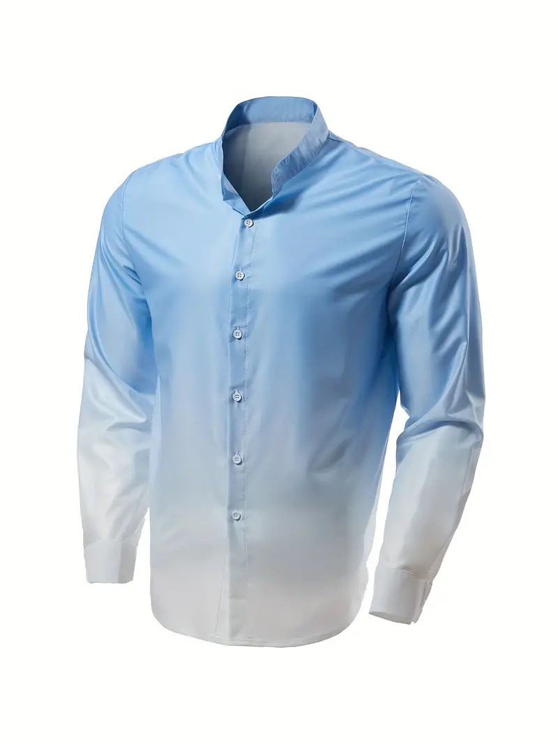 Camisa de manga larga con color degradado de estilo universitario de vitalidad juvenil, cómoda y transpirable, cuello alto que absorbe el sudor, top de un solo pecho MB29