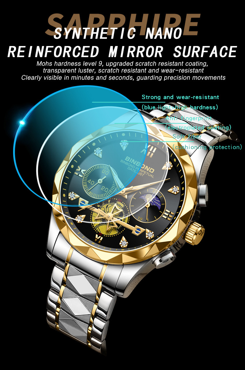 Men's Quartz Watch Multifunctional Tungsten Steel Chronograph_voghion.com
