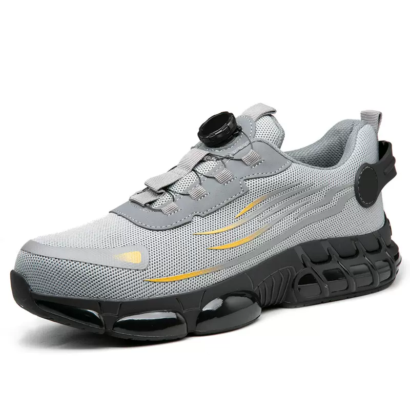 跨境新款透气旋转纽扣劳保鞋男 钢包头防砸防刺穿久穿不累工作鞋
