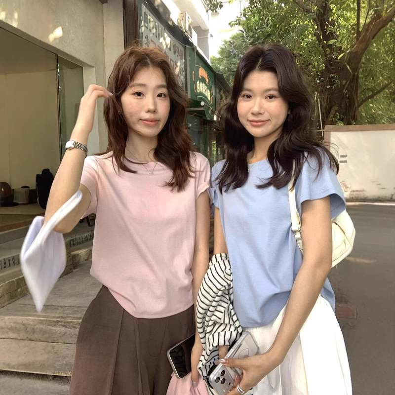 the lemon all self-retention spring and summer new white short-sleeved T-shirt women's shoulder inner wear slimming bottoming shirt top