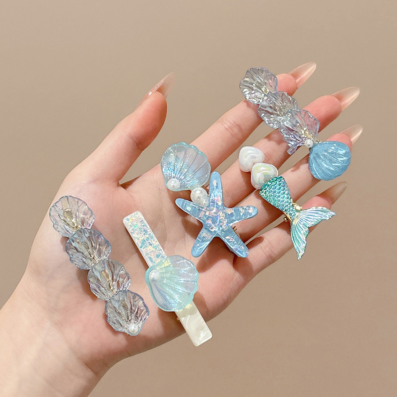 梦幻美人鱼果冻发夹海洋风侧边刘海夹女优雅蓝色碎发头饰高级感|undefined