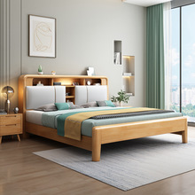 北欧实木床1.8m双人床婚床家用1.35米软靠床头收纳高箱抽屉储物床
