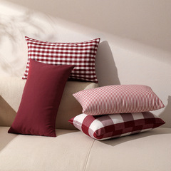 Amazon Cross-border Best-selling New Red Gingham Pillowcase Simple Fine Striped Small Grid Sofa Cushion Cover
