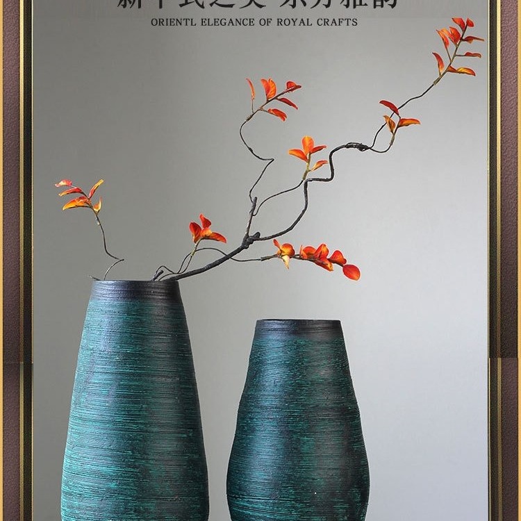 中式陶瓷花瓶摆件手工复古粗陶罐宅寂风花盆客厅插花水培土陶玄关