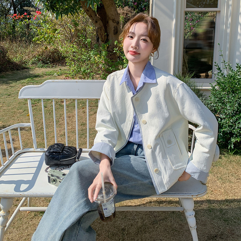 实拍今年流行白色小香风外套女春秋2025新款短款小个子夹克上衣|undefined
