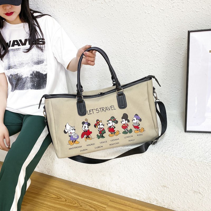 Bolsa de viaje de lona de las mujeres ligero gato de gran capacidad Portátil Bolsa de equipaje portátil de dibujos animados lindo viaje de lona