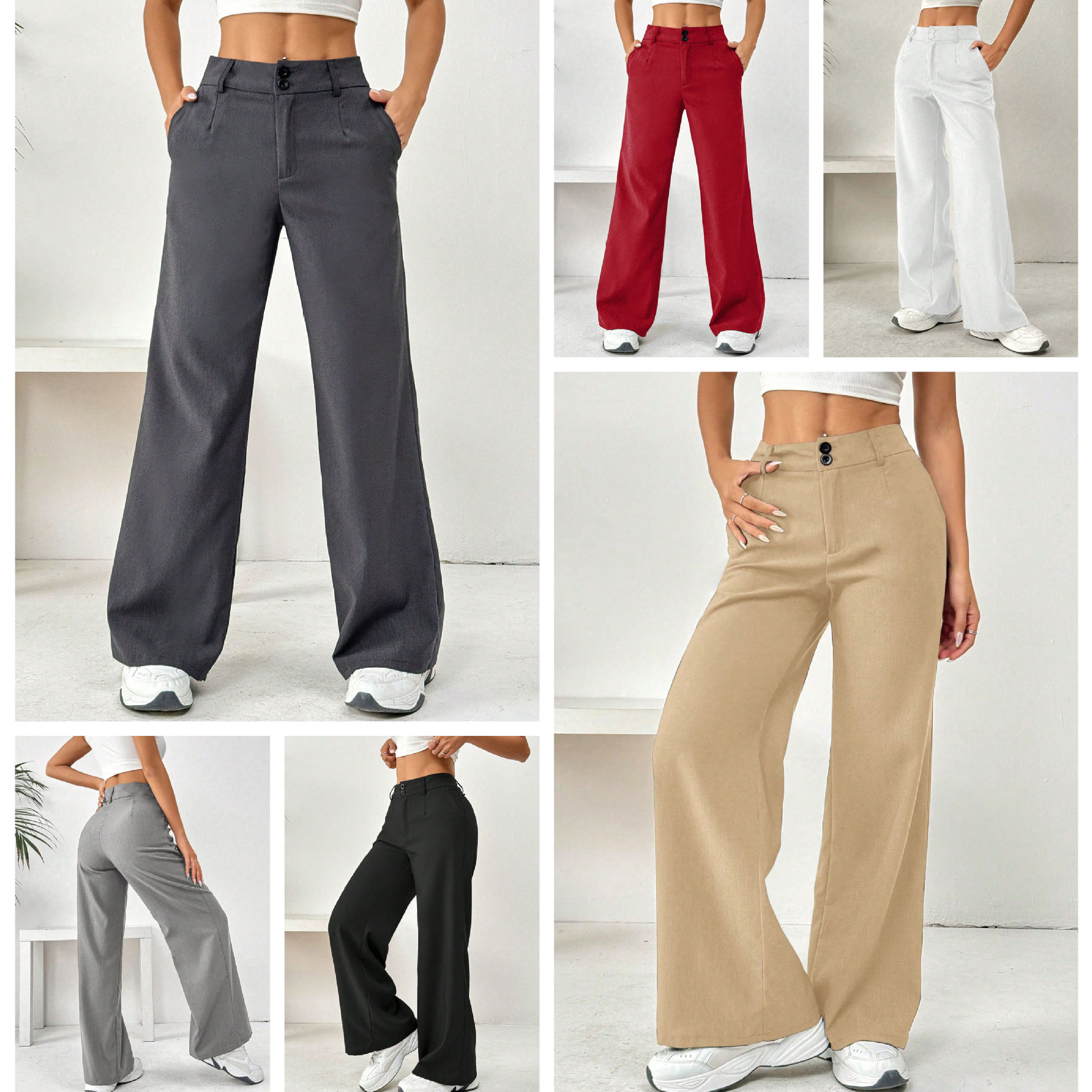 in stock -72956# Cross-border Foreign Trade Women's Wear Europe and America INS Solid Color Summer Loose Slim Straight Pants