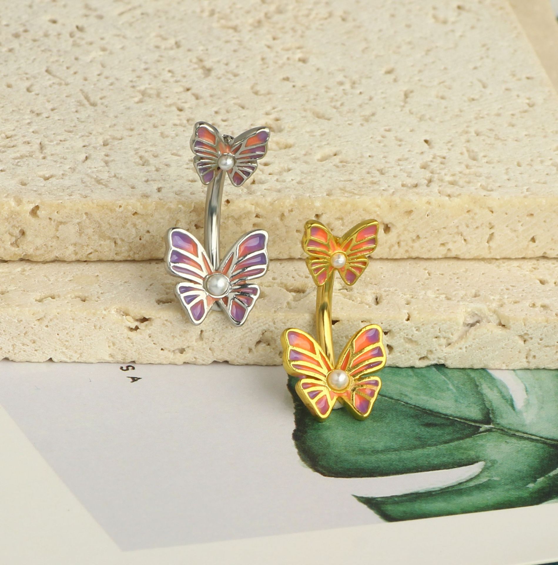 Stainless Steel Oil Drop Flower Butterfly Bee Navel Ring Flame Belly Button Piercing Jewelry detail image 11