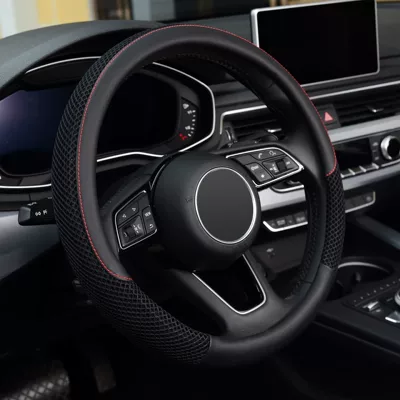 Cross-border hot-selling ice silk car steering wheel cover four seasons universal breathable non-slip microfiber steering wheel cover (Steering wheel cover) - black-38cm