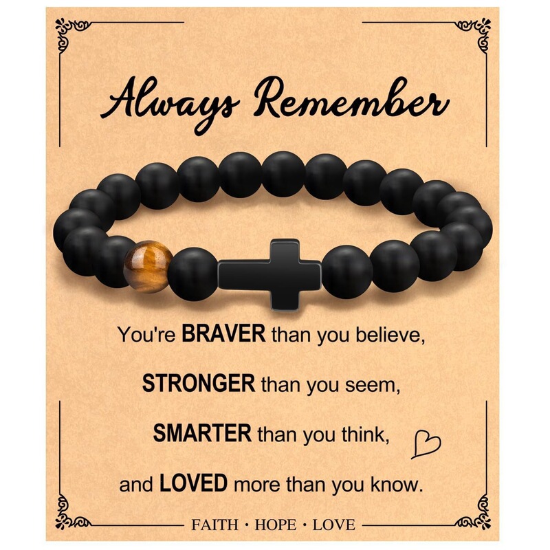 Cross-border best-selling woven cross bracelet, tiger eye stone beaded bracelet, men's beaded black matte gift beaded jewelry Cross-border best-selling woven cross bracelet, tiger eye stone beaded bracelet, men's beaded black matte gift beaded jewelry