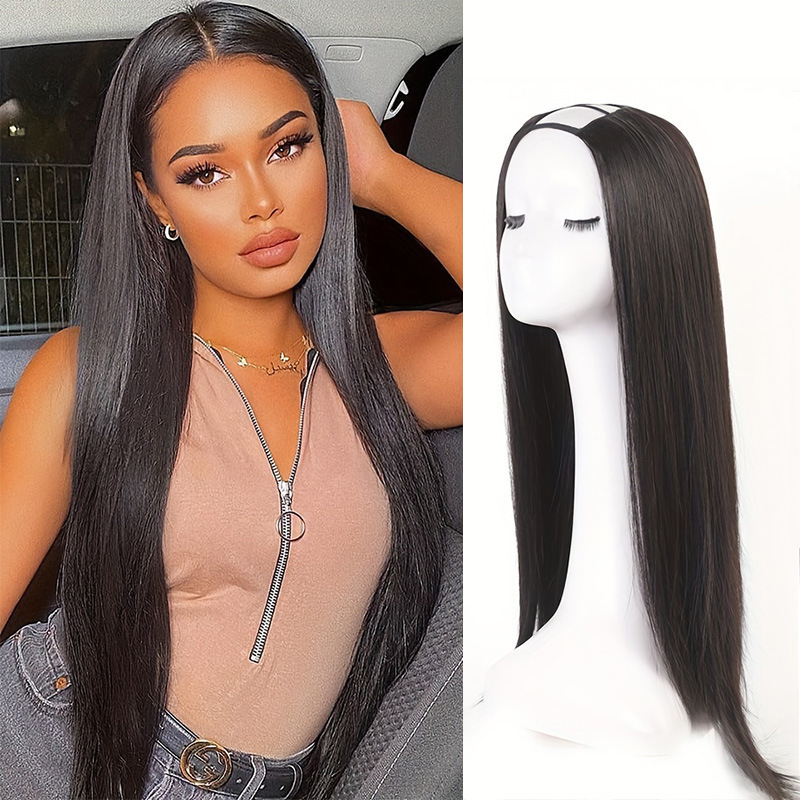 Foreign Trade Wig for Women, U-Shaped Half Wig, Long Straight Hair, Invisible Seamless Hair Extension, Realistic One-Piece Wig Hair Extension Piece