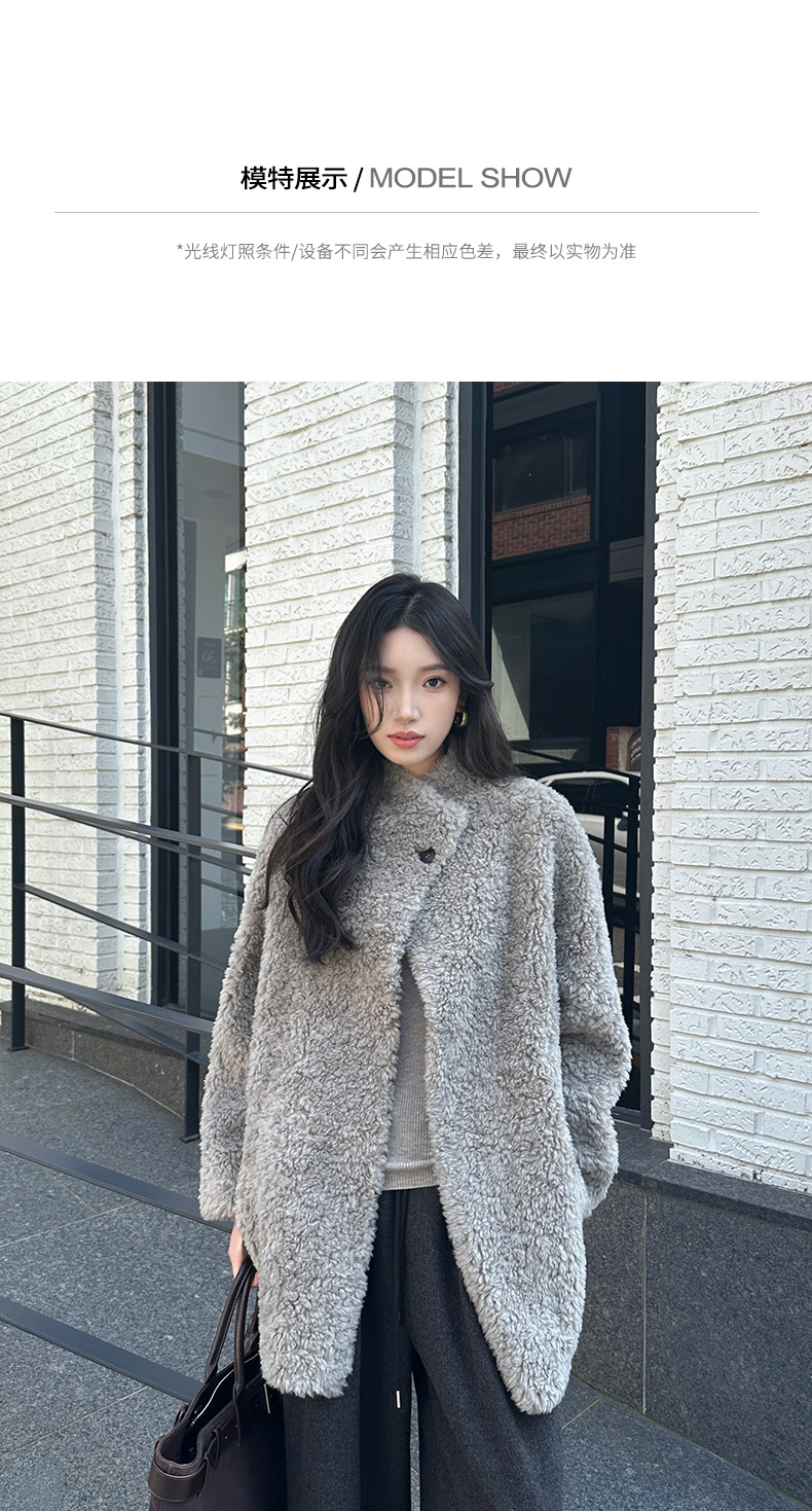 Womens Stand Collar Coat Winter 2025 Lamb Wool Fur Warm Mid Long