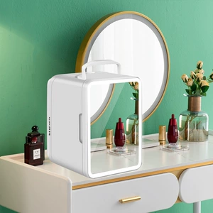 Car Handle Refrigerator Car Home Dual-Purpose Makeup Mirror with Touch Light 4L Mini Refrigerator Beauty and Skin Care Product Refrigerator
