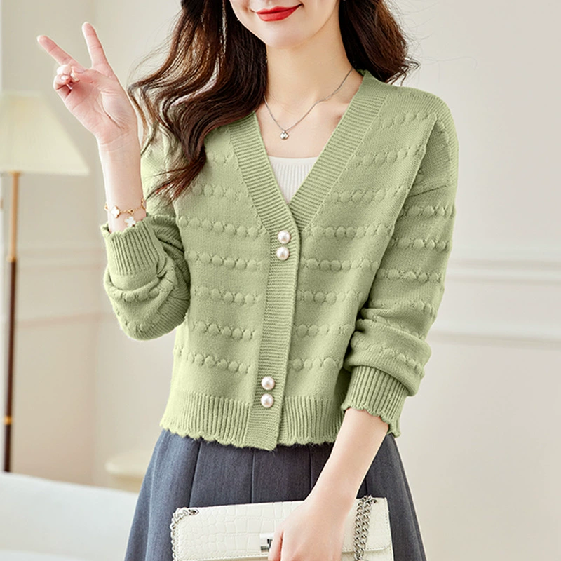 2024 новый весенний короткий маленький розовый свитер куртка женская мама с высокой талией маленький вязаный кардиган