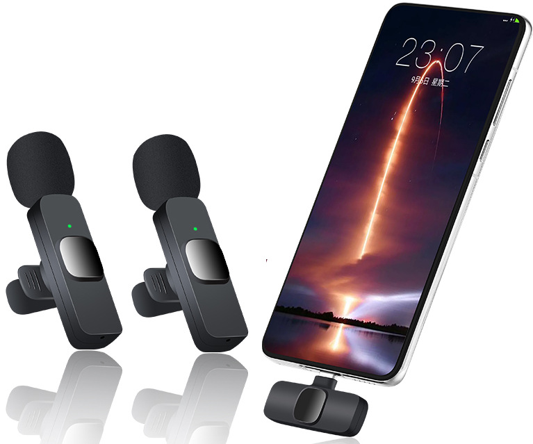 Un micrófono de collar inalámbrico de dos pulsadas, micrófono de transmisión en vivo, micrófono inteligente de reducción de ruido, micrófono pequeño de radio de larga distancia